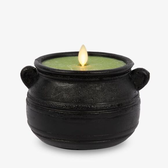 Luminara Flameless Cauldron Frosted Candle for Halloween Decor, 5.7x4.25", Black - Picture 1 of 4